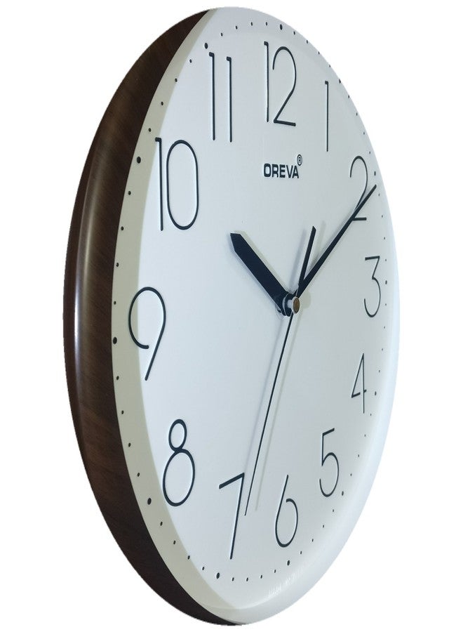 Oreva Plastic Round Simple Abstract Wall Clock (25.2 X 25.2 X 3.4 Cm, D Wood, Aq 1687), White - Analog - Image 3
